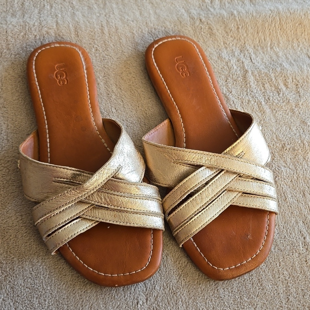 UGG Kenleigh Slide Women's Metallic Gold Sandals Summer Shoes Size 8
